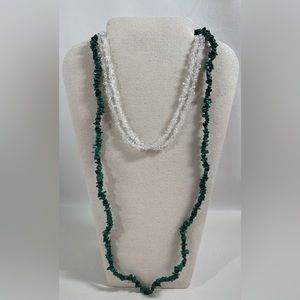 Clear Quartz And Green Malachite Strand Necklaces
